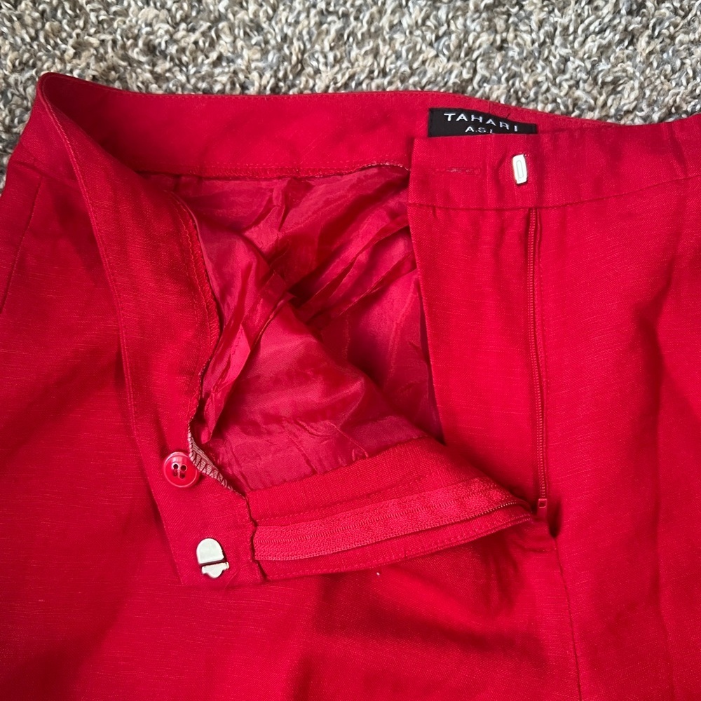 Tahari Vibrant Vintage Red Wide Leg Linen Pants - Picture 6 of 10